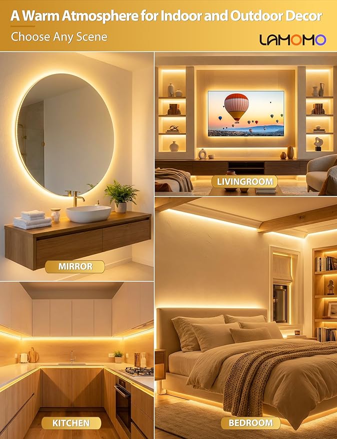 Lamomo COB LED Strip Lights Pro, 16.4Ft Warm White Dimmable Self-Adhesive Led - Image 7