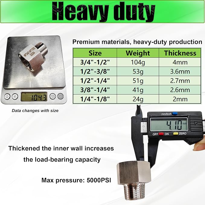 Reducer Adapter Fitting, 1/2" NPT Female x 1/4" NPT Male Reducing Pipe - Image 2