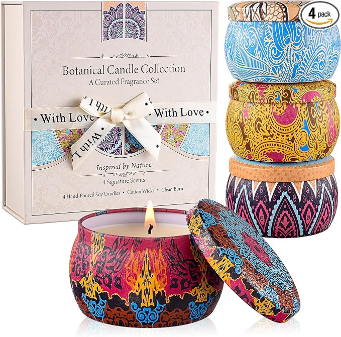 Scented Candles for Women, 4 Pack Candle Gift Set, Natural Soy Candles | Long by LKDJR