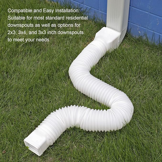 plusgutter White-2pack Rain Gutter Downspout Extensions Flexible, Drain - Image 5