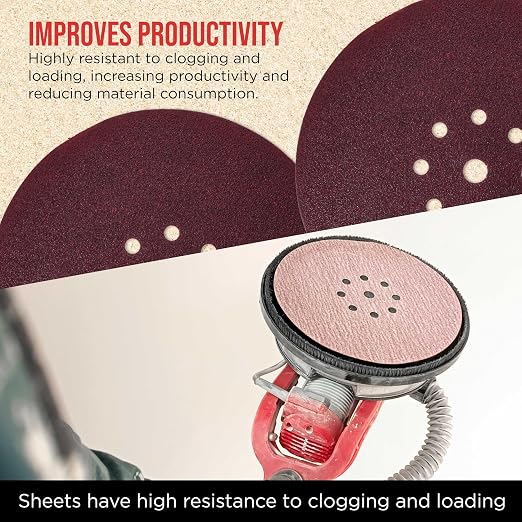 ProductionShop Premium 9" Red 9-Hole Pattern 60 Grit Sanding Discs, Box of 20 - Image 5