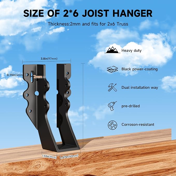 Black 2X6 Joist Hanger Heavy Duty 14 Gauge LU26 Black Face Mount Joist Hangers - Image 5