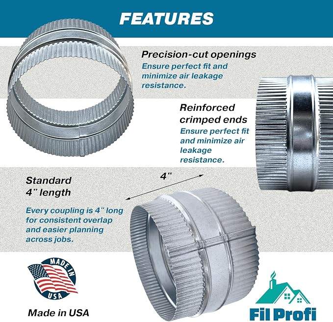 Inside-Fit. 3 Inch Diameter. Round Duct Coupling Sleeve, Galvanized Steel — - Image 4