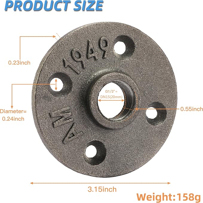 1/2" Heavy Duty Floor Flange, Home TZH 10 Pack Malleable iron Pipe Flange - Image 2