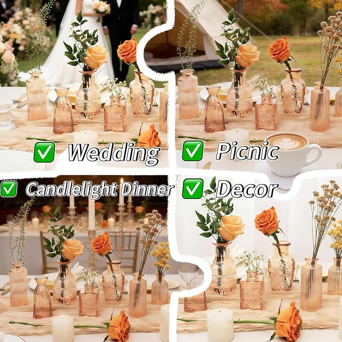 Clear Amber Gold Glass Bud Vase Set of 22 Pcs, Small Bud Vases in Bulk - Image 7