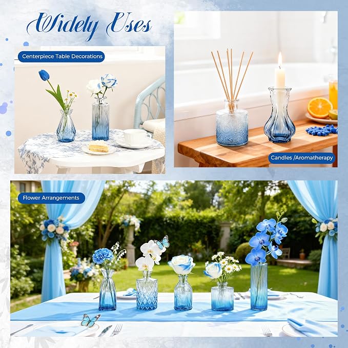 Der Rose 12pcs Glass Bud Vases, intricate textured glass, charming vintage style - Image 7