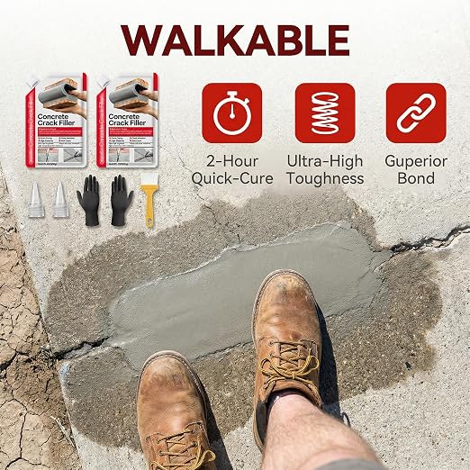 Concrete Crack Filler 2-Pack 2.2LB Grey | Self-Leveling, High Elasticity Cement - Image 8