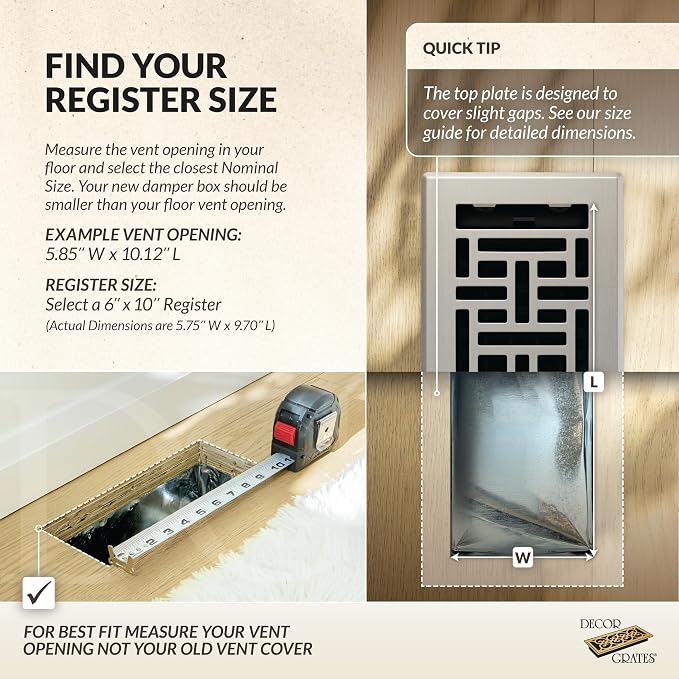 Decor Grates AJH610-NKL Oriental Floor Register, 6-Inch by 10-Inch, Brushed - Image 3