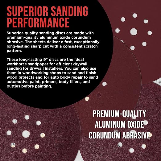 ProductionShop Premium 9" Red 9-Hole Pattern 80 Grit Sanding Discs, Box of 20 - Image 4