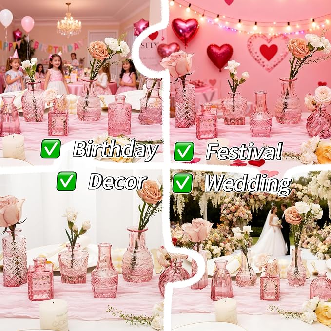 Clear Pink Glass Bud Vase Set of 24 Pcs, Small Bud Vases in Bulk, Glass Crystal - Image 6
