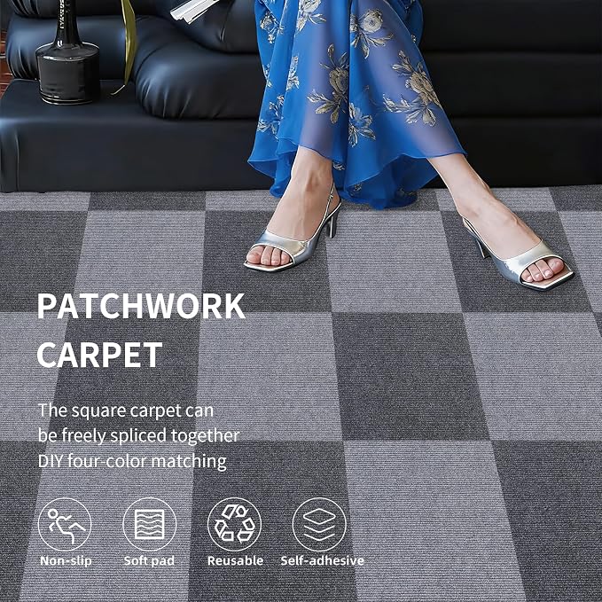 25 Pack Self-Adhesive Carpet Tiles 12x12 Inch, Peel and Stick Temporary Flooring - Image 6
