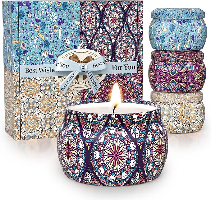 Scented Candles, Gifts for Women | 4 assorted scents, 120h burn time, cotton by Unknown