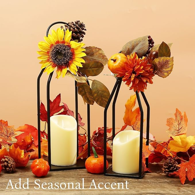 Perfnique Modern Farmhouse Lantern Decor, 2 LED 6hr Timer Flameless Candles ＆ - Image 4
