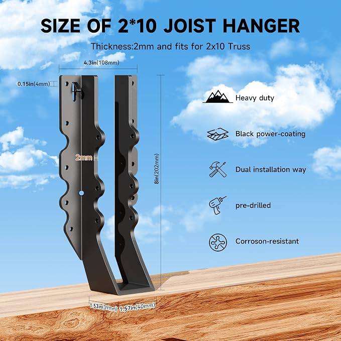 Black 2X10 Joist Hanger Heavy Duty 14 Gauge LU210 Black Face Mount Joist Hangers - Image 5