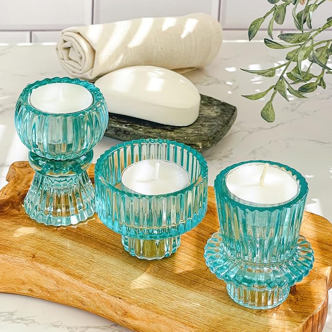 Kate Aspen Vintage Ribbed Glass Black Candlestick Holders, Pillar Candle - Image 3