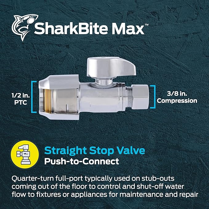 SharkBite Max 1/2 x 3/8 Inch Compression Straight Stop Valve, Quarter Turn - Image 2