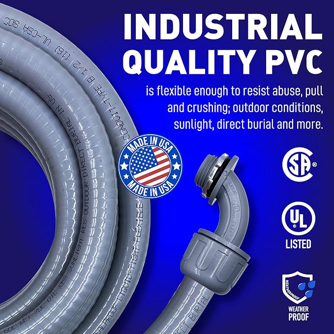 3/4-Inch Non-metallic Liquid-Tight Conduit and Connector Kit, 25 Foot Made in - Image 2