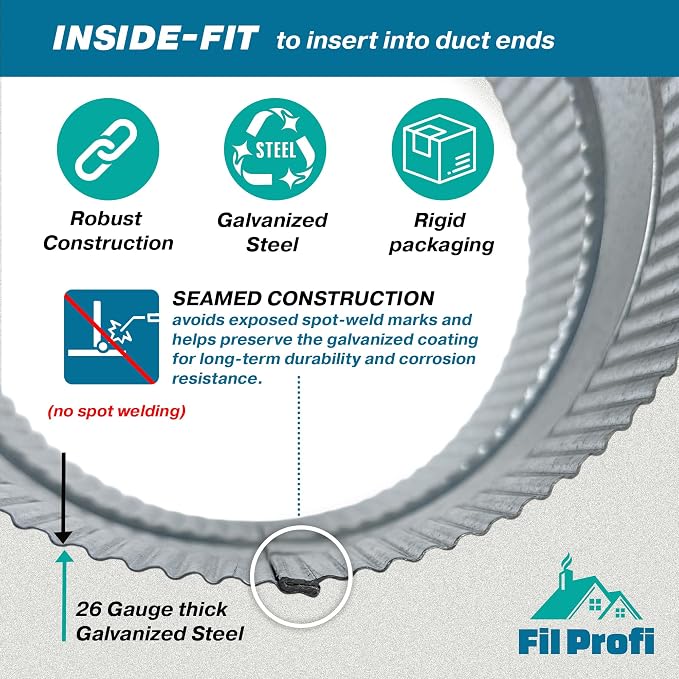 Inside-Fit. 12 Inch Diameter. Round Duct Coupling Sleeve, Galvanized Steel — - Image 3