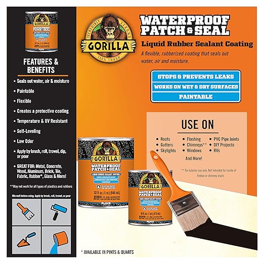 Gorilla Patch & Seal Liquid Rubber Waterproof Sealant, 32 oz | Seals Out Water - Image 2