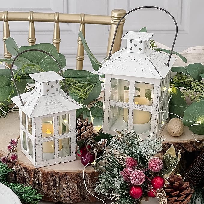 Kate Aspen Rustic Farmhouse Decor White Candle Holder Lantern Decorative - Image 2