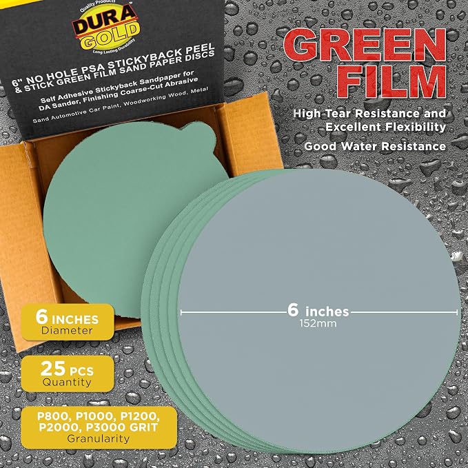 Dura-Gold Premium 800, 3000 Grit 6" Green Film PSA Sanding Discs, 5 Each - Image 2