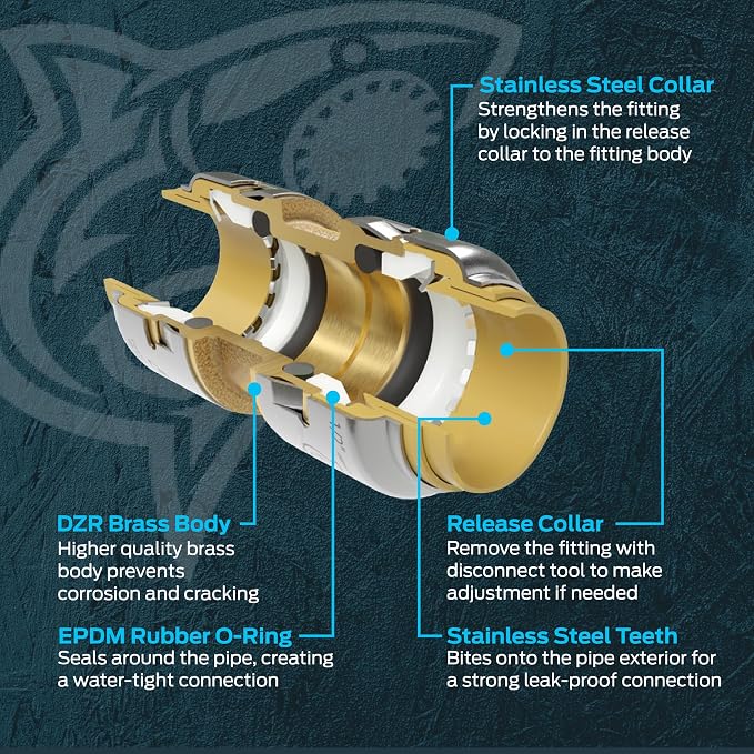 SharkBite Max 1/2 Inch Tee, Push to Connect Brass Plumbing Fitting, PEX Pipe - Image 5