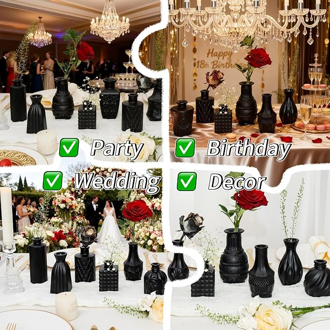 Black Glass Bud Vase Set of 22 Pcs, Small Bud Vases in Bulk, Glass Crystal - Image 7