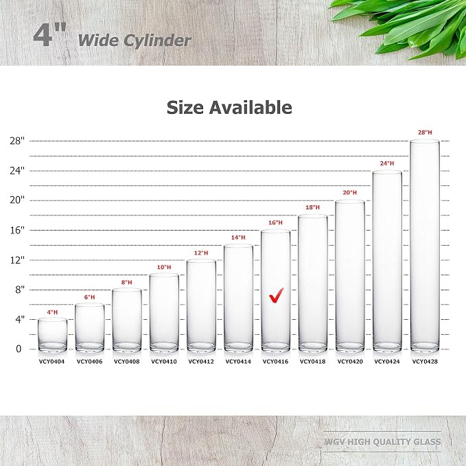 WGVI Quality Thick Weighted Tall Clear Cylinder Glass Vases, Flower Arrangement - Image 3