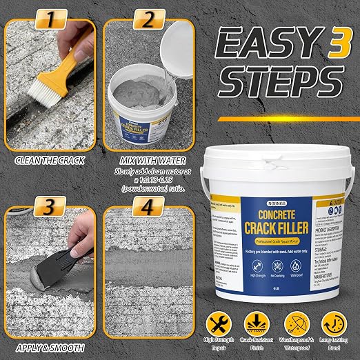 Concrete Crack Filler Heavy-Duty Dry Granular Mortar Repair Kit, 10 lb Gray | - Image 3