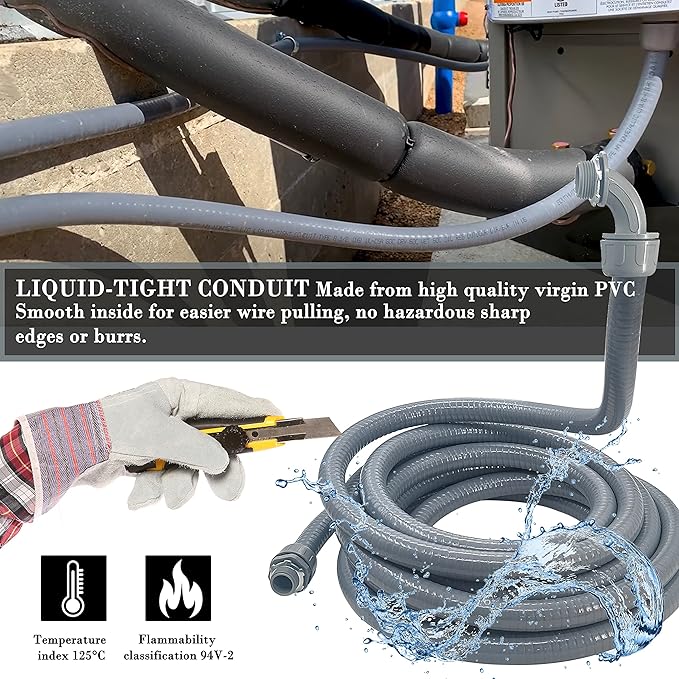 3/4inch 50 Foot Liquid-Tight Conduit Kit, Flexible Non Metallic Electrical - Image 6