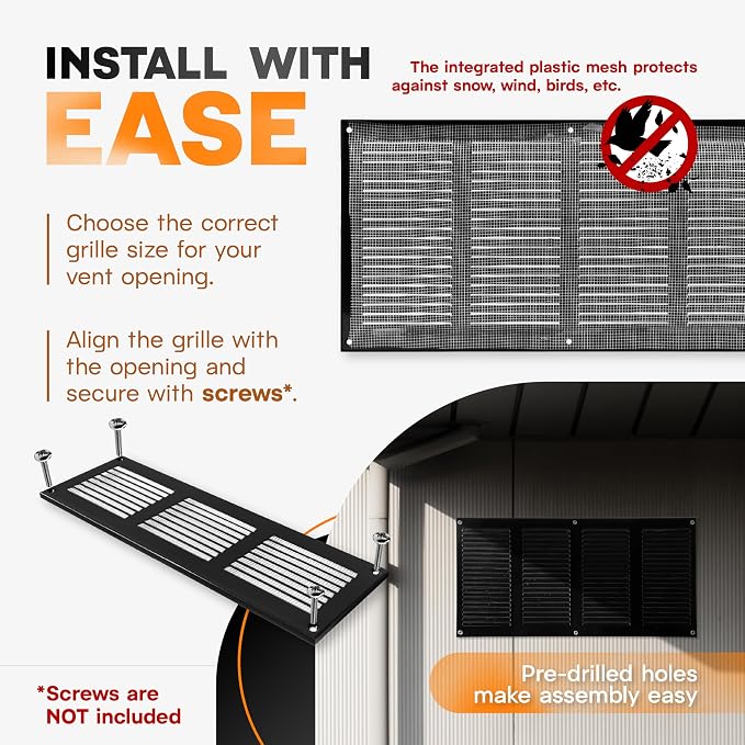 16 x 8 Inch Black Galvanized Steel Return Air Register Vent Cover, AC Vent Cover - Image 5