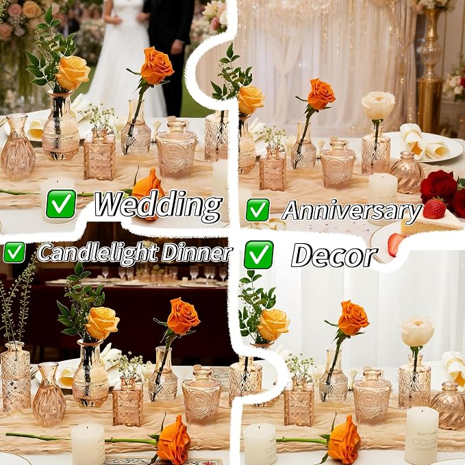 Clear Amber Gold Glass Bud Vase Set of 14 Pcs, Small Bud Vases in Bulk - Image 7