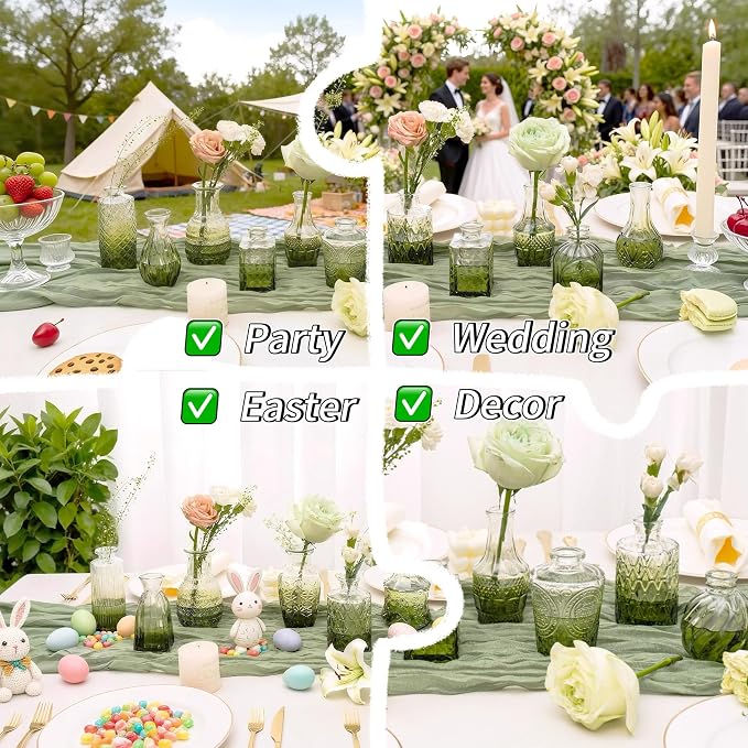 Clear Gradient Green Glass Bud Vase Set of 24 Pcs, Small Bud Vases in Bulk - Image 7