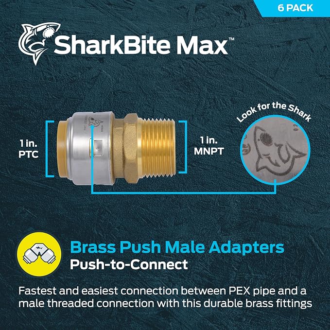 SharkBite Max Male Adapter, 1 in Push-to-Connect x 1 in MNPT, Brass Plumbing - Image 2