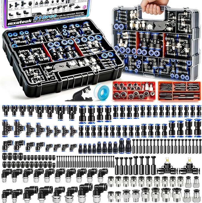 mxuteuk 210PCS Air Line Quick Connect Fittings, 4/6/8/10mm OD Push to Connect by mxuteuk