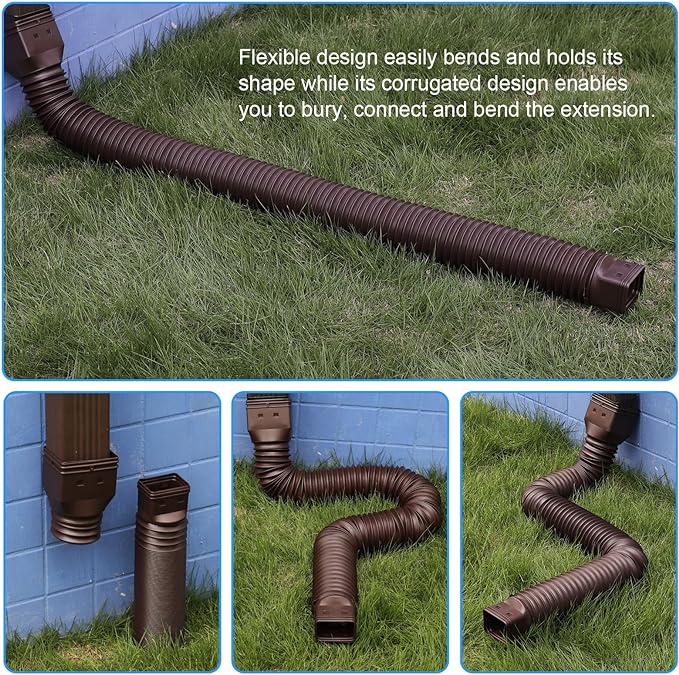 plusgutter Brown 2-Pack Rain Gutter Downspout Extensions Flexible, Drain - Image 4