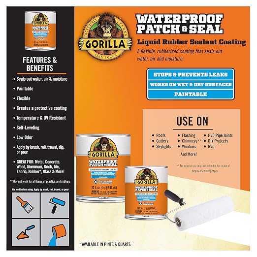 Gorilla Patch & Seal Liquid Rubber Waterproof Sealant, 32 Ounce - Image 2