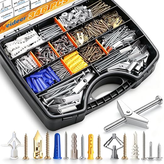 weideer 346PCS 11Sizes Drywall Anchors and Screws Assortment Kit, Toggle Bolts by weideer
