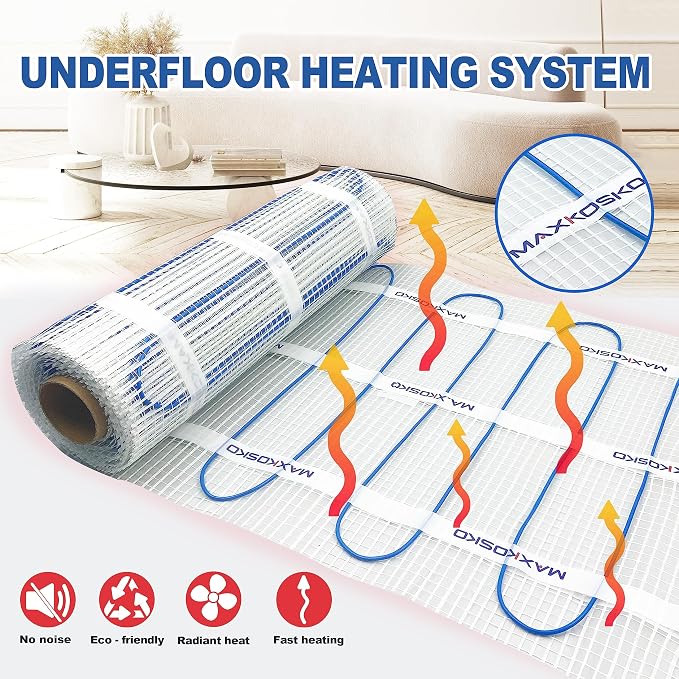 MAXKOSKO 25 sq ft Radiant Floor Heating Mat, Electric Heated In Floor Mat | - Image 2